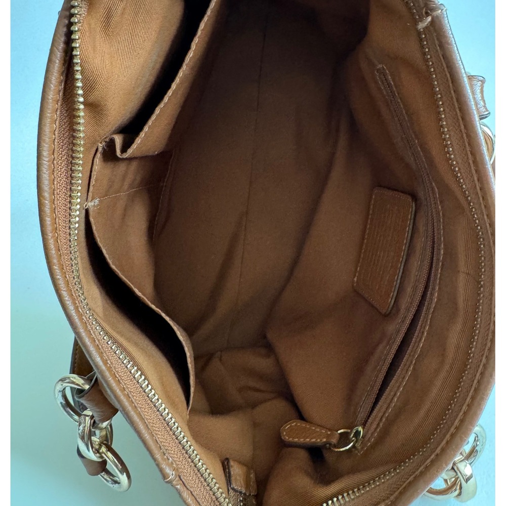 Coach Saddle Brown Pebbled Leather Satchel Tote Bag Gold Hardware Horse Carriage - Picture 5 of 12